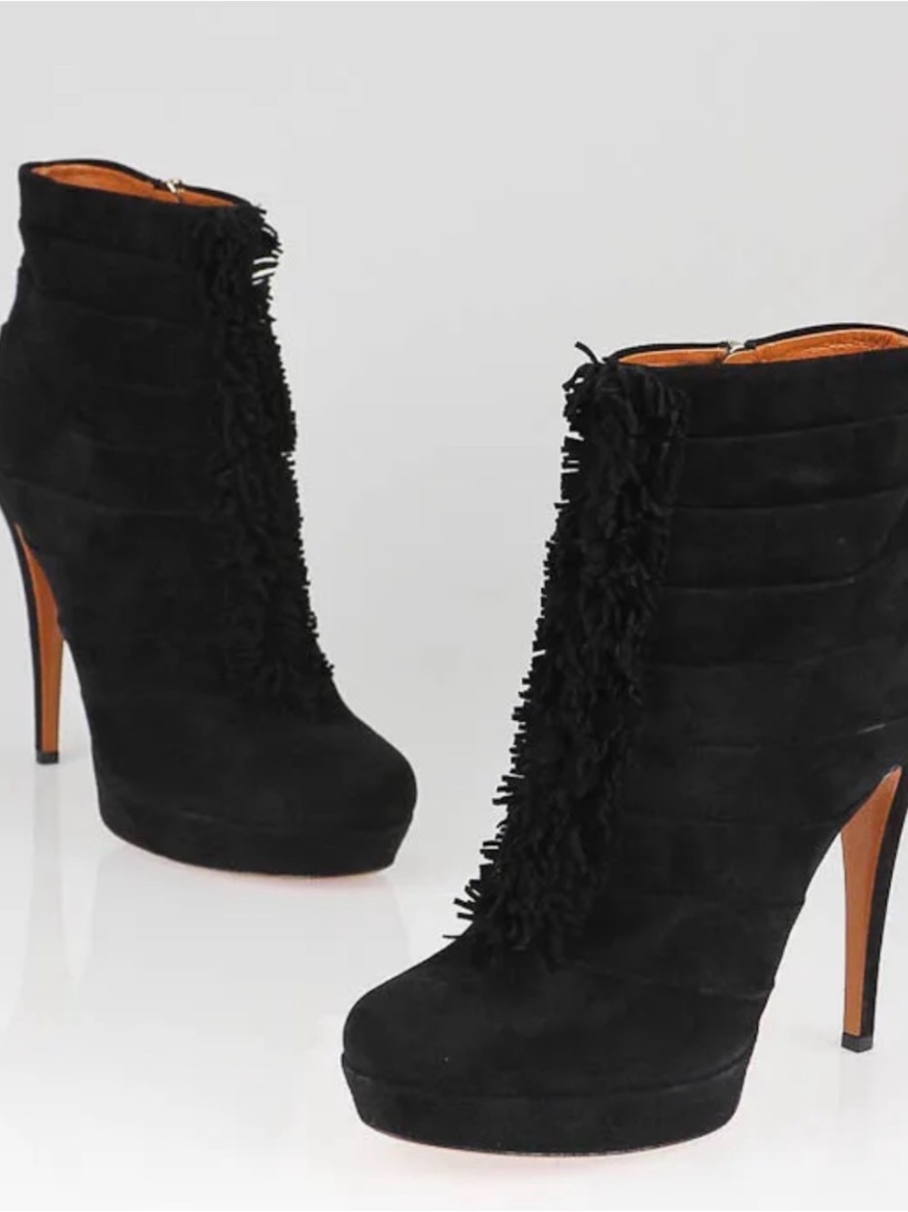 Gucci Black Suede Fringe Platform Ankle Boots